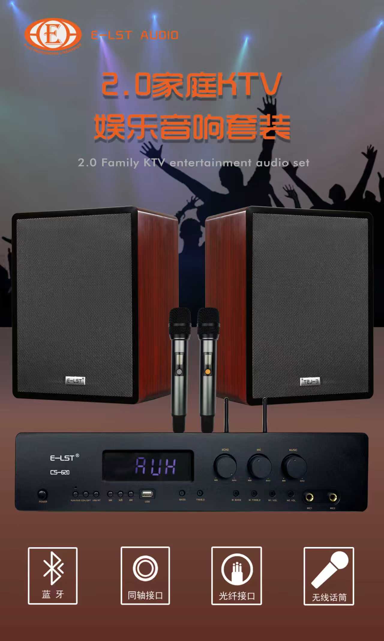 Professional 2.0 Wooden Cabinet Karaoke Speaker System