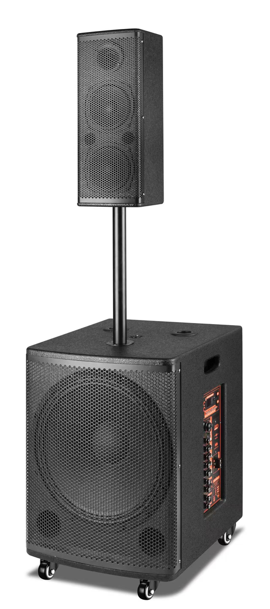 Professional 2.1 Line Array PA System | 15" Powered Subwoofer + Column Speaker | 1000W Mobile Stage Speaker
